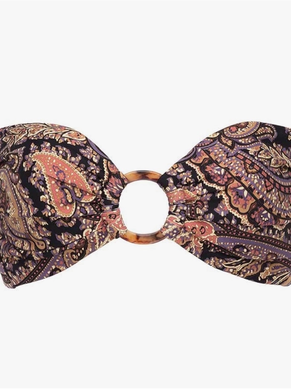 Montce Paisley Bandeau Bikini Top with Tortoiseshell Ring - Purple & Pink